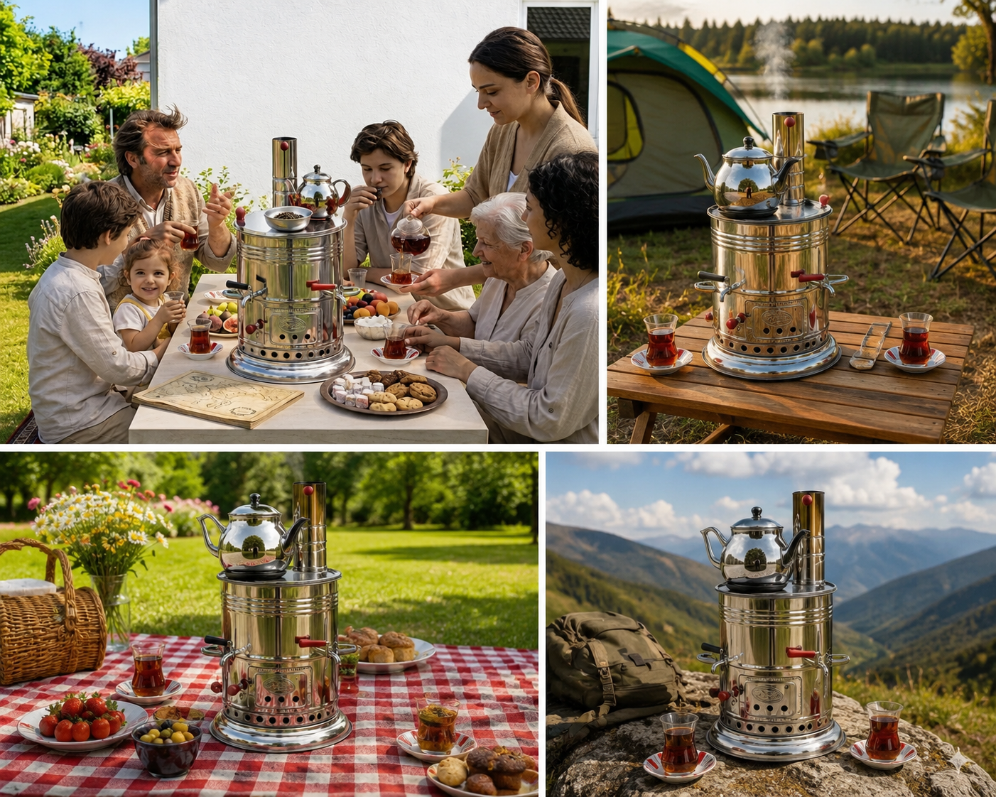 Holzkohle Samowar 5,5L Edelstahl mit Teekanne | Camping & Garten