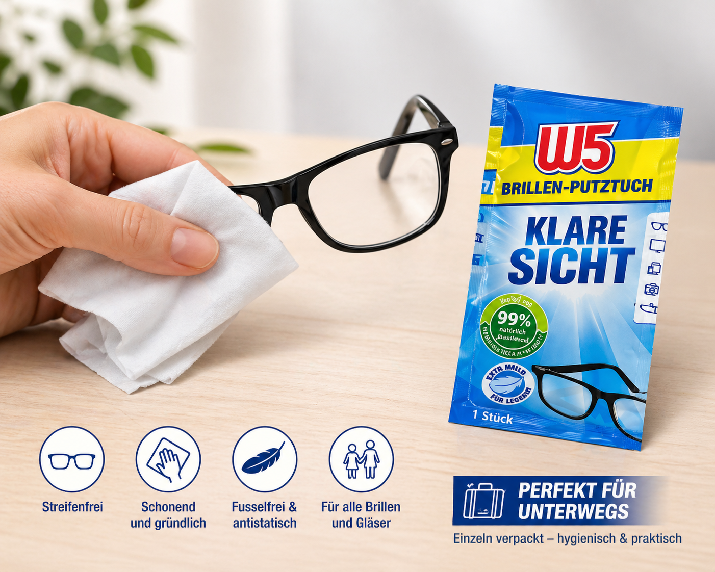 W5 Brillenputztücher – feucht Klare Sicht Set