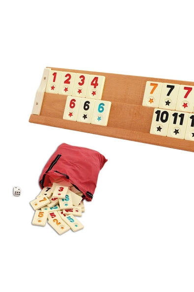 Premium Okey / Rummy Spiel aus Buchenholz mit großen Melaminsteinen – 4 Spieler
