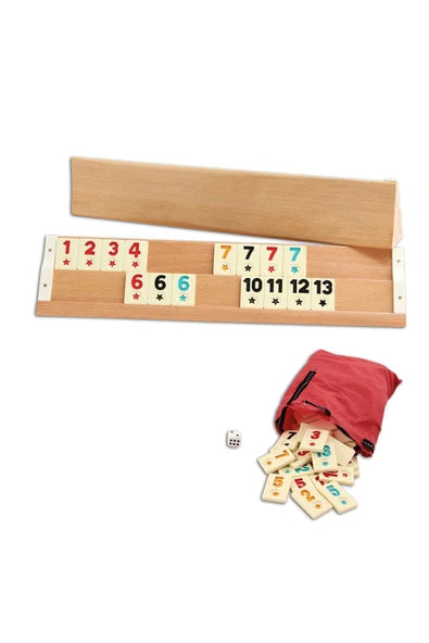 Premium Okey / Rummy Spiel aus Buchenholz mit großen Melaminsteinen – 4 Spieler