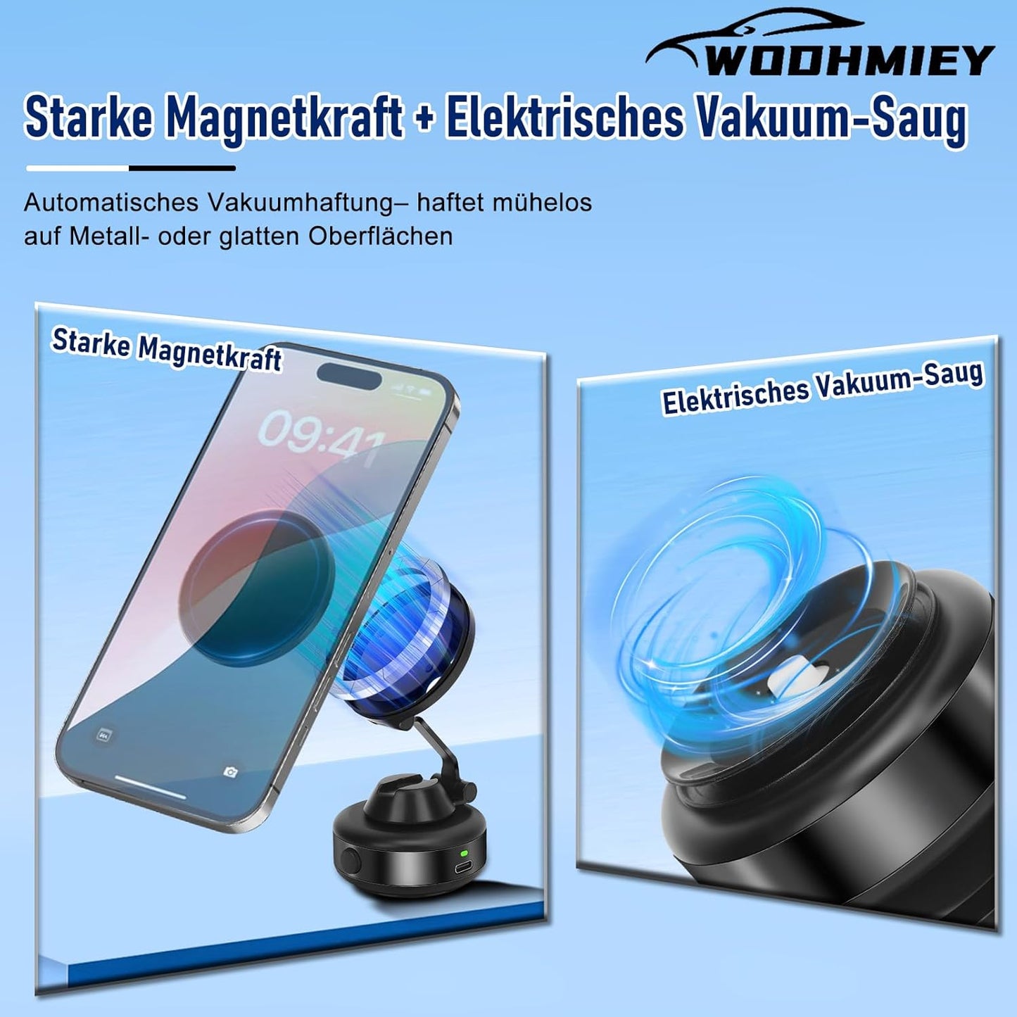 Magnetische Elektrische Handyhalterung Auto – Vakuum, 360° Drehbar & Faltbar