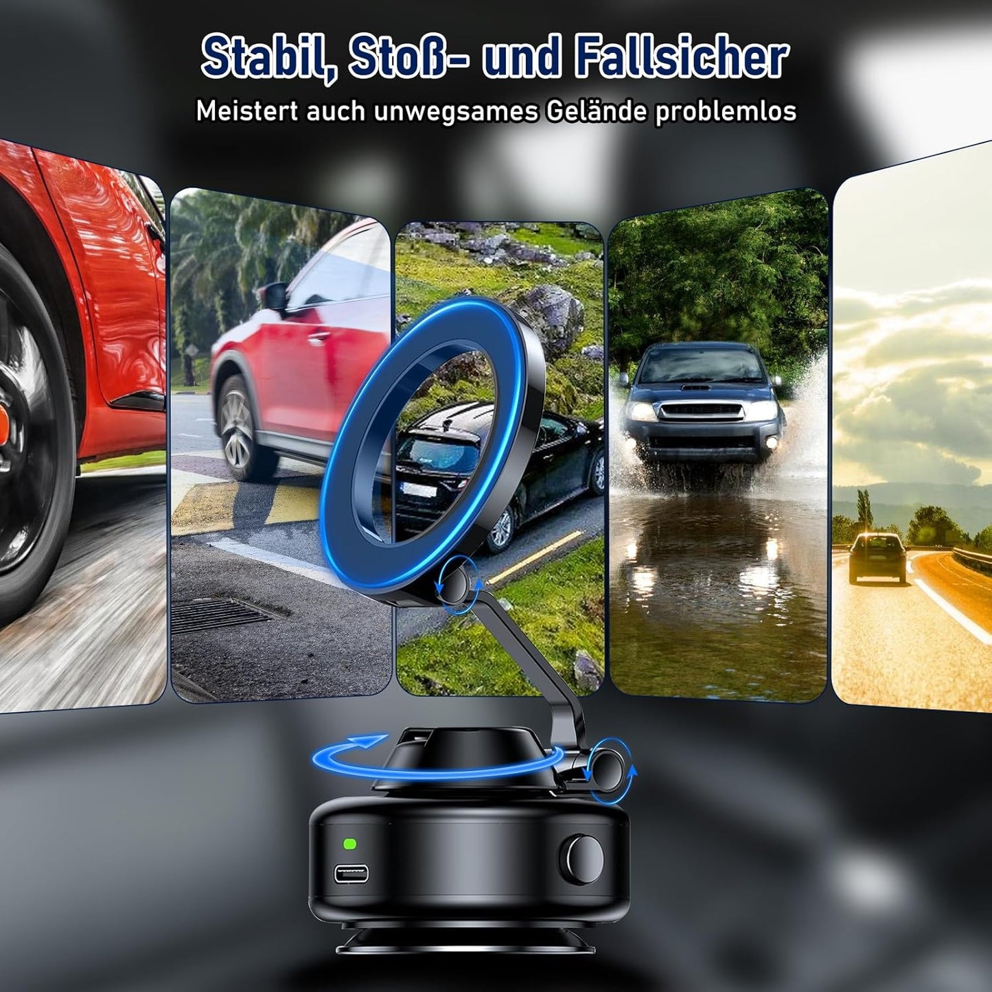 Magnetische Elektrische Handyhalterung Auto – Vakuum, 360° Drehbar & Faltbar