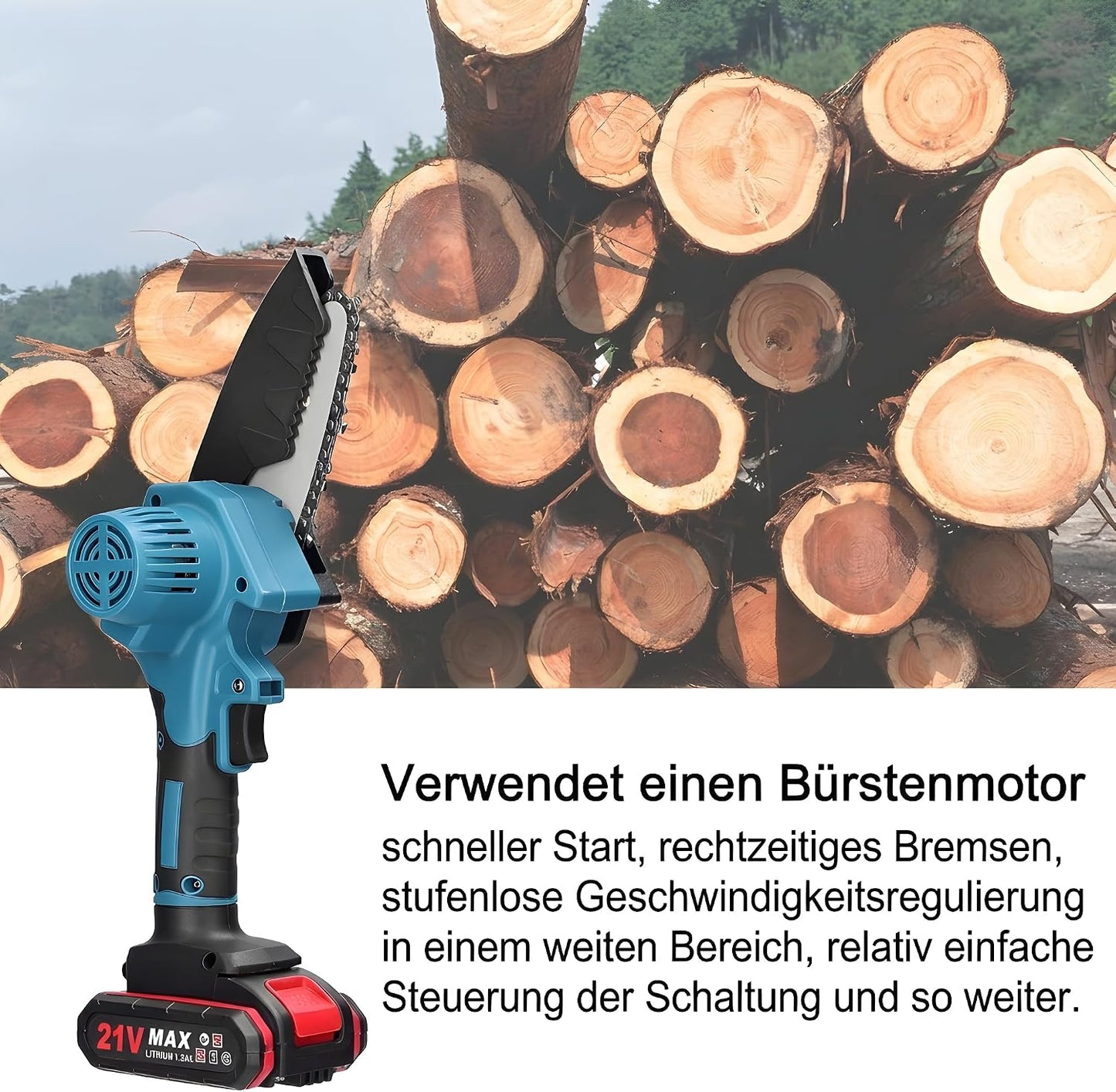 21V Akku Mini Kettensäge – kompakte 4-Zoll-Astsäge mit 2 Akkus