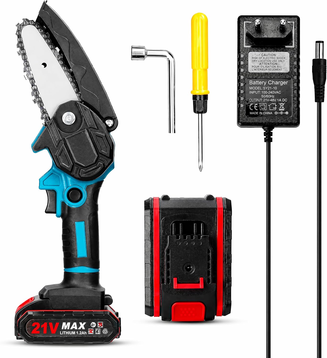 21V Akku Mini Kettensäge – kompakte 4-Zoll-Astsäge mit 2 Akkus