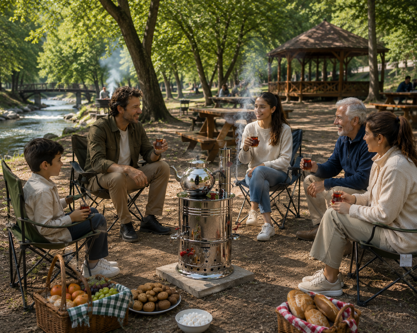 Holzkohle Samowar 5,5L Edelstahl mit Teekanne | Camping & Garten