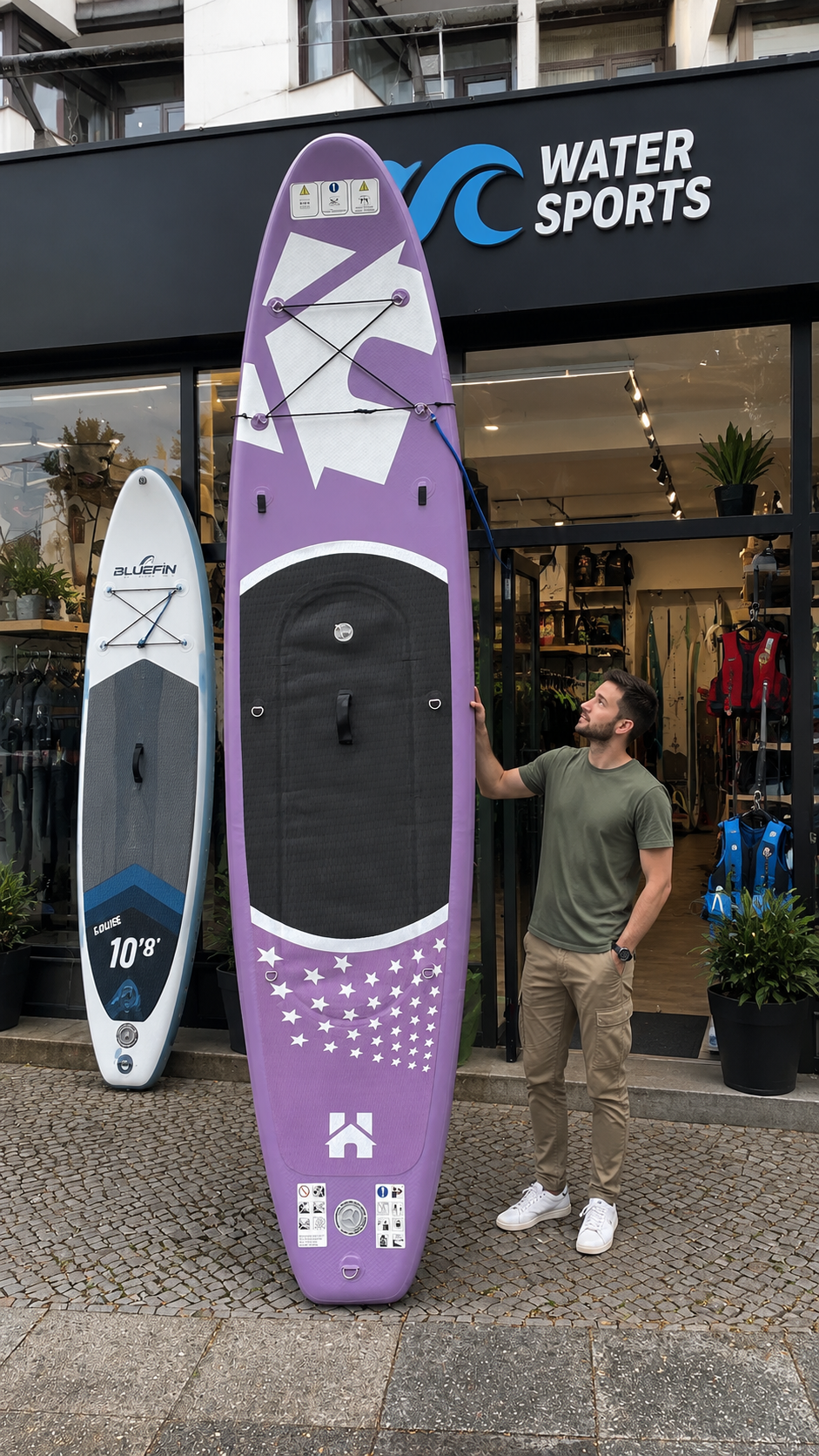 XXL SUP Board Set 366 cm Lila – Aufblasbares Stand Up Paddle Board mit Kajak Sitz, Paddel, Pumpe & Rucksack