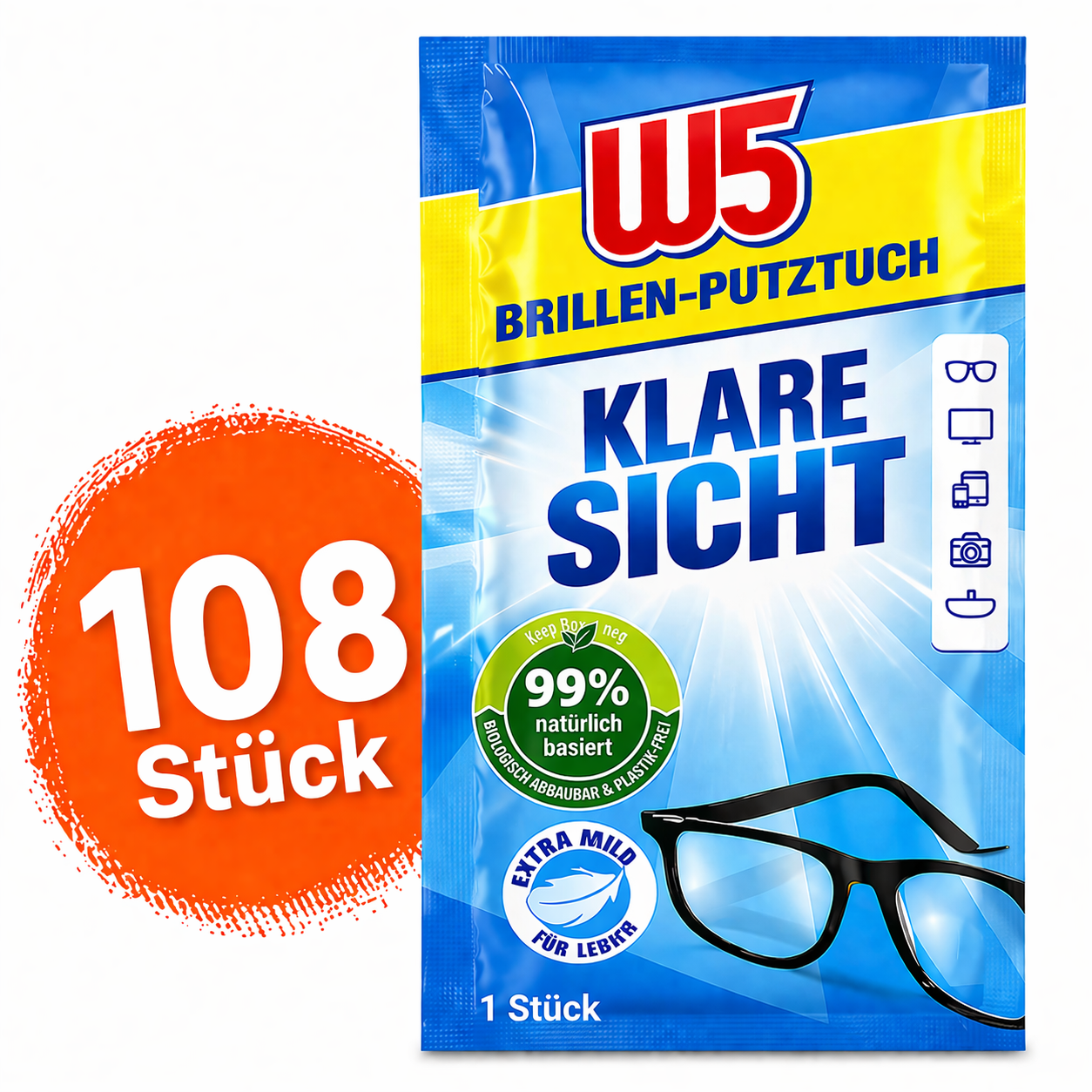 W5 Brillenputztücher – feucht Klare Sicht Set