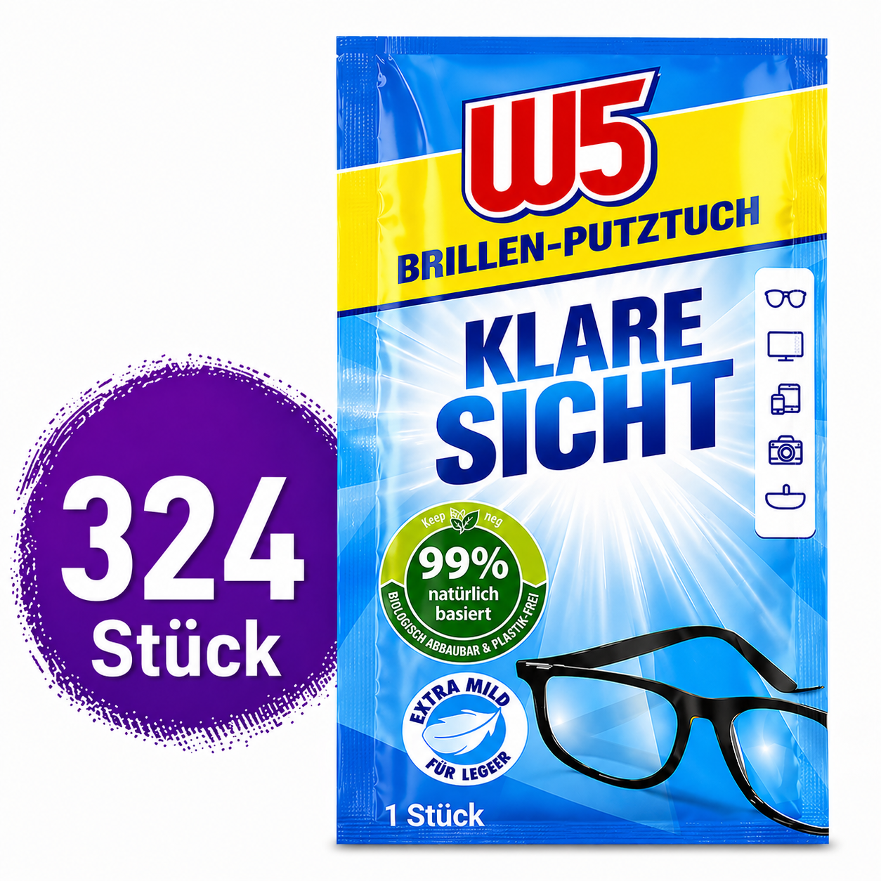 W5 Brillenputztücher – feucht Klare Sicht Set