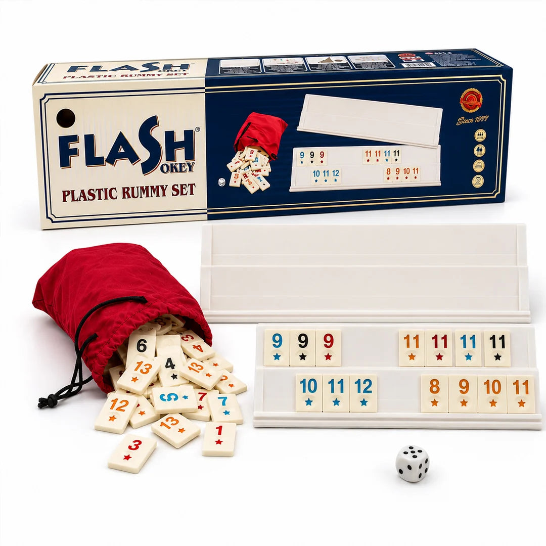 Premium Okey / Rummy Spiel aus Buchenholz mit großen Melaminsteinen – 4 Spieler