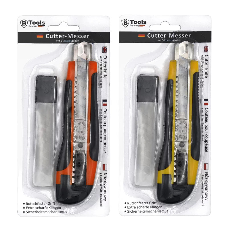 B-Tools Cuttermesser 18 mm mit 5 Ersatzklingen – rutschfester Gummigriff