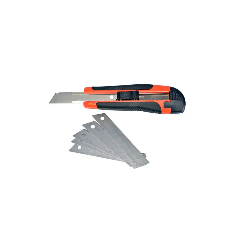 B-Tools Cuttermesser 18 mm mit 5 Ersatzklingen – rutschfester Gummigriff