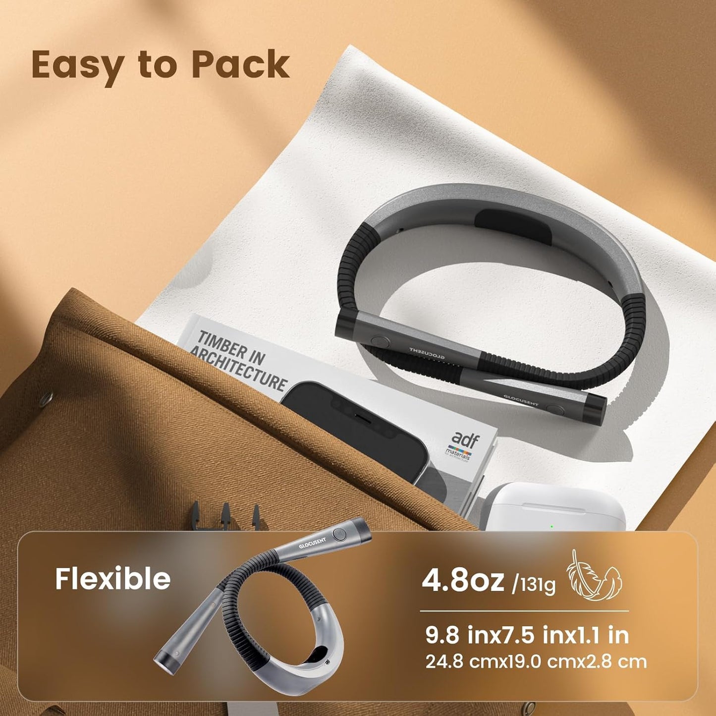 LED Nackenlampe Leselampe – Wiederaufladbar mit 3 Lichtfarben & 6 Helligkeitsstufen