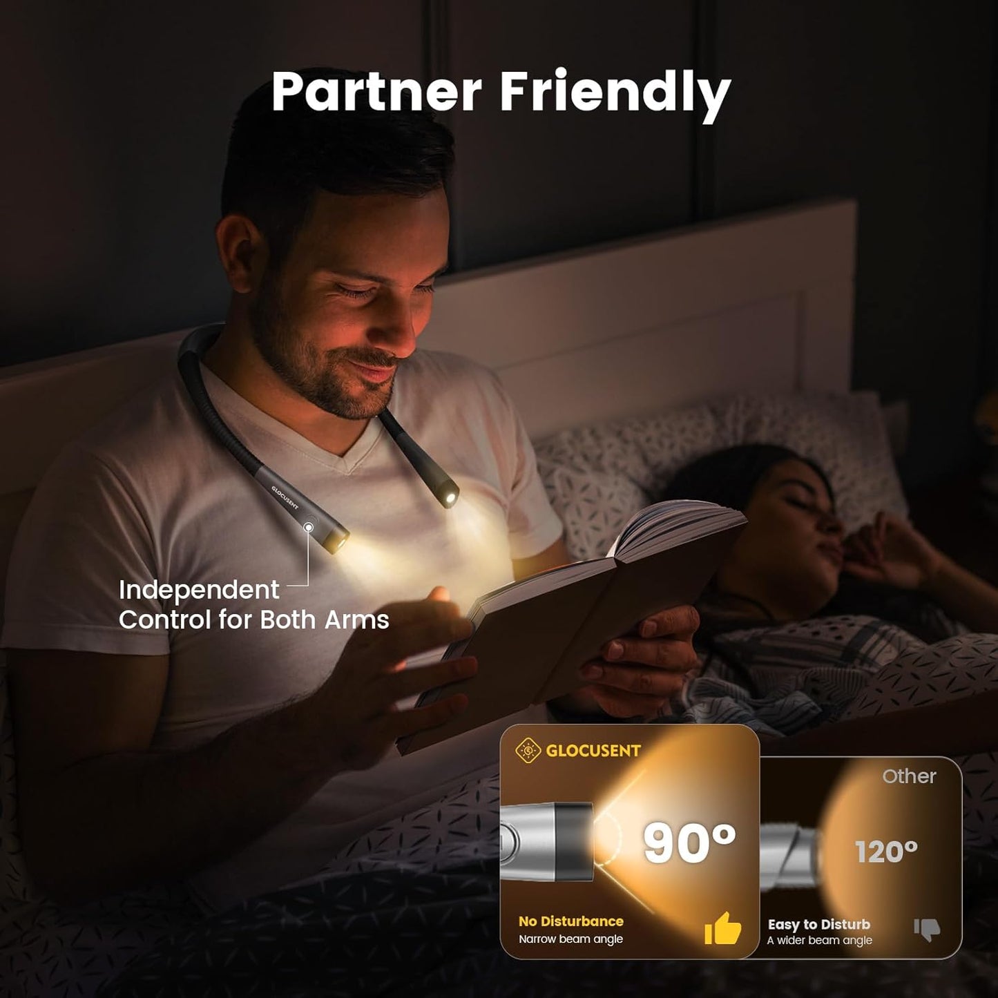 LED Nackenlampe Leselampe – Wiederaufladbar mit 3 Lichtfarben & 6 Helligkeitsstufen