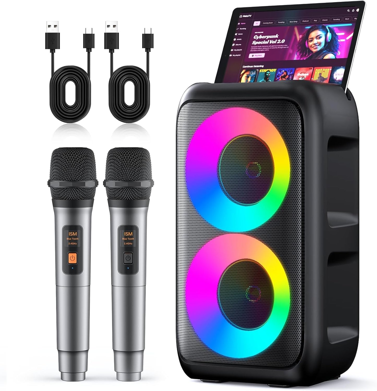 Karaoke Maschine 2 Mikrofonen – Bluetooth Lautsprecher mit LED