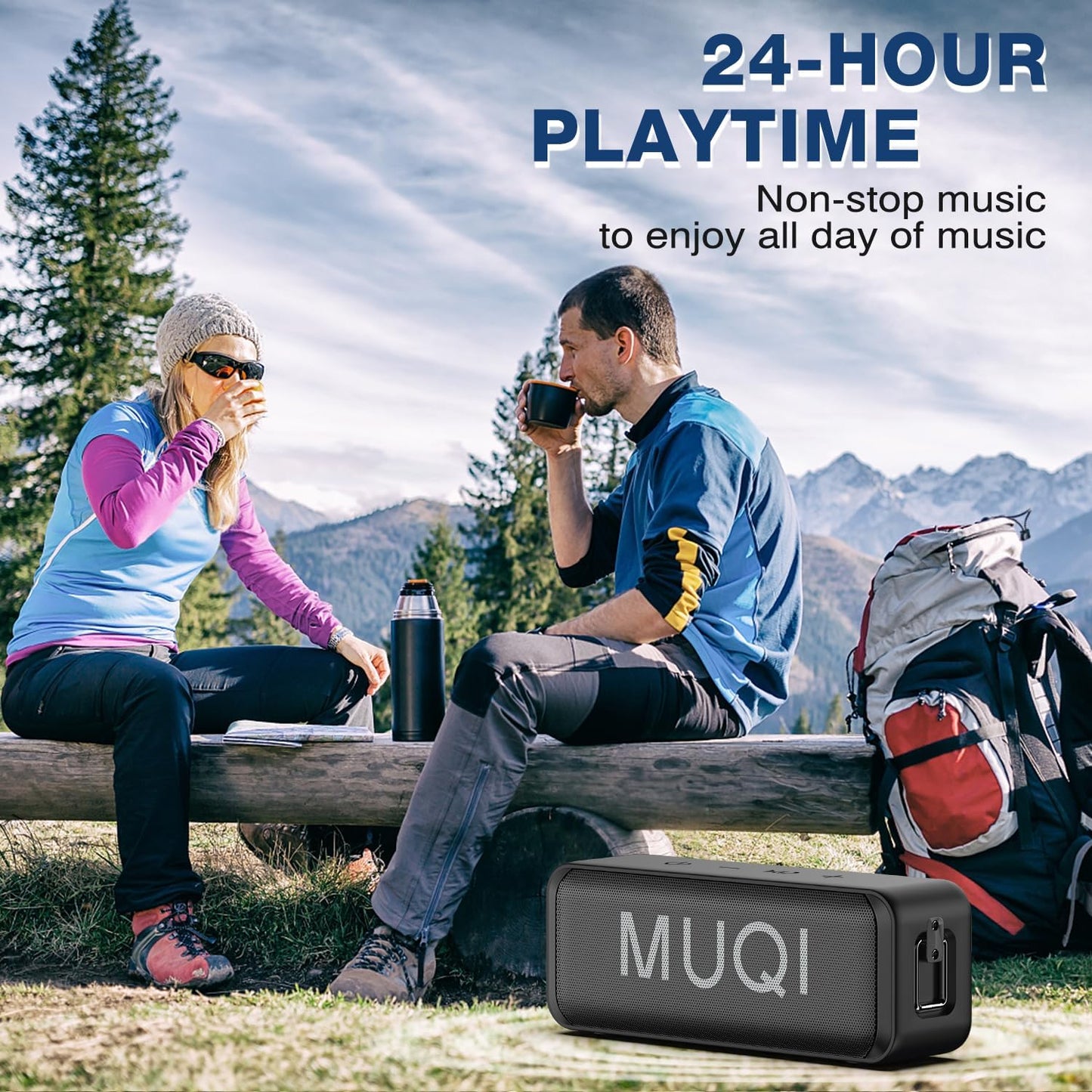MUQI Bluetooth Lautsprecher IPX7 Wasserdicht – 10W Stereo Sound, 24 Std. Akku, Bluetooth 5.0, Freisprechfunktion