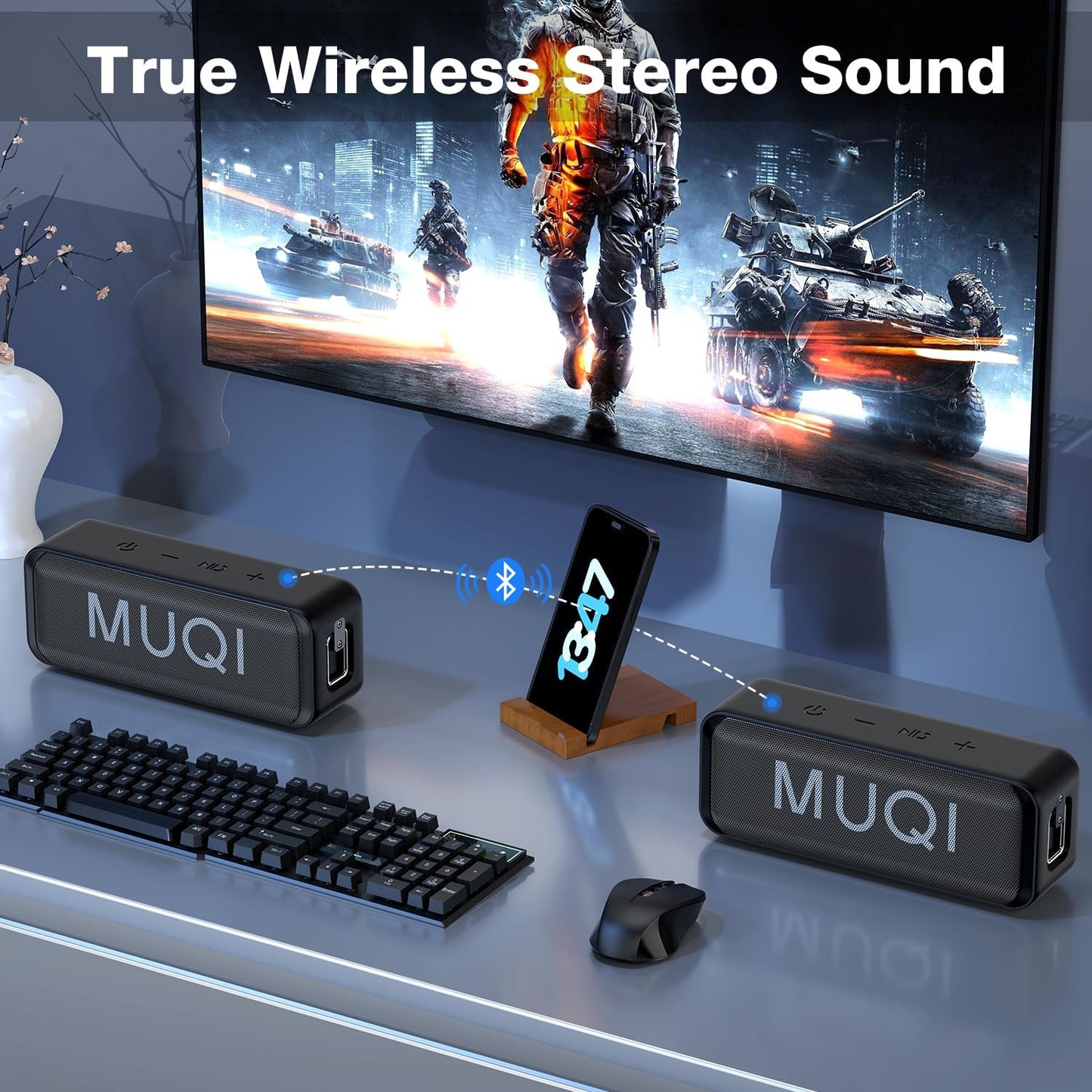 MUQI Bluetooth Lautsprecher IPX7 Wasserdicht – 10W Stereo Sound, 24 Std. Akku, Bluetooth 5.0, Freisprechfunktion