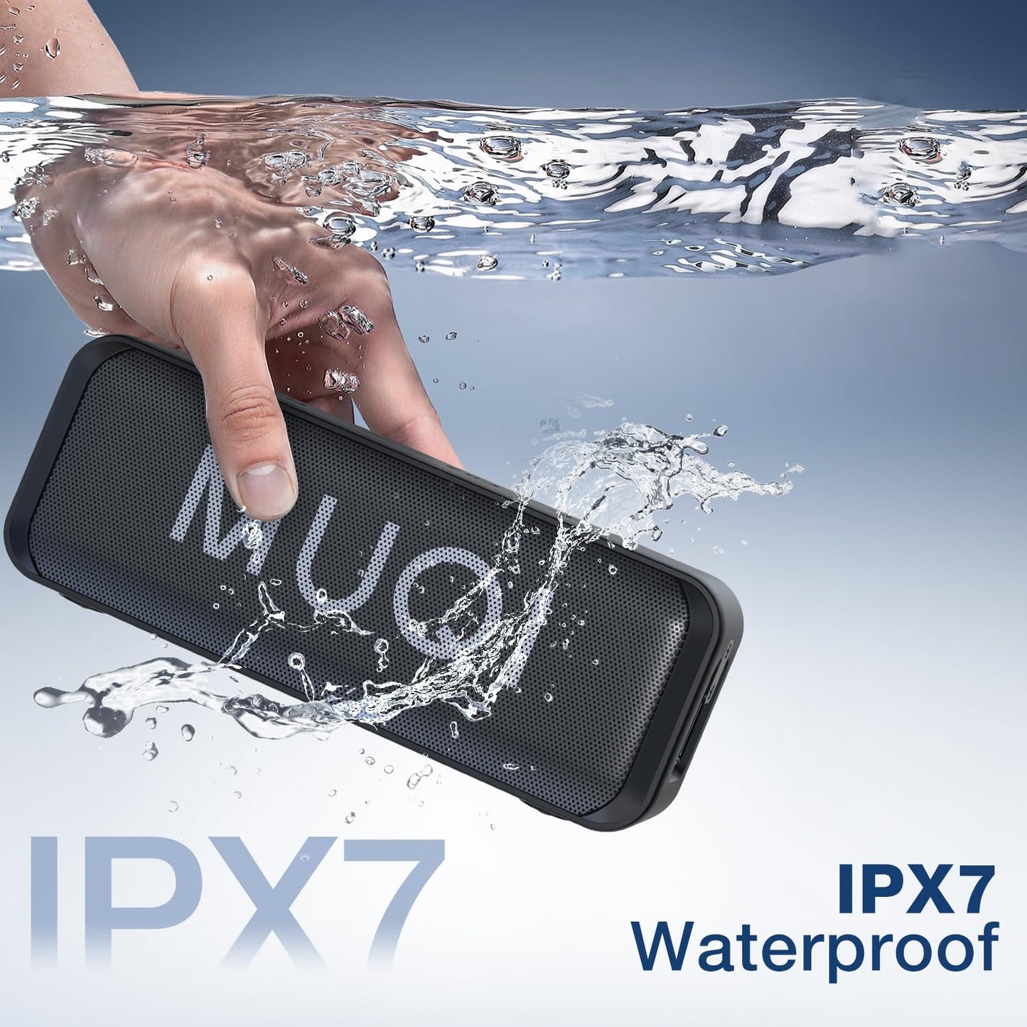 MUQI Bluetooth Lautsprecher IPX7 Wasserdicht – 10W Stereo Sound, 24 Std. Akku, Bluetooth 5.0, Freisprechfunktion