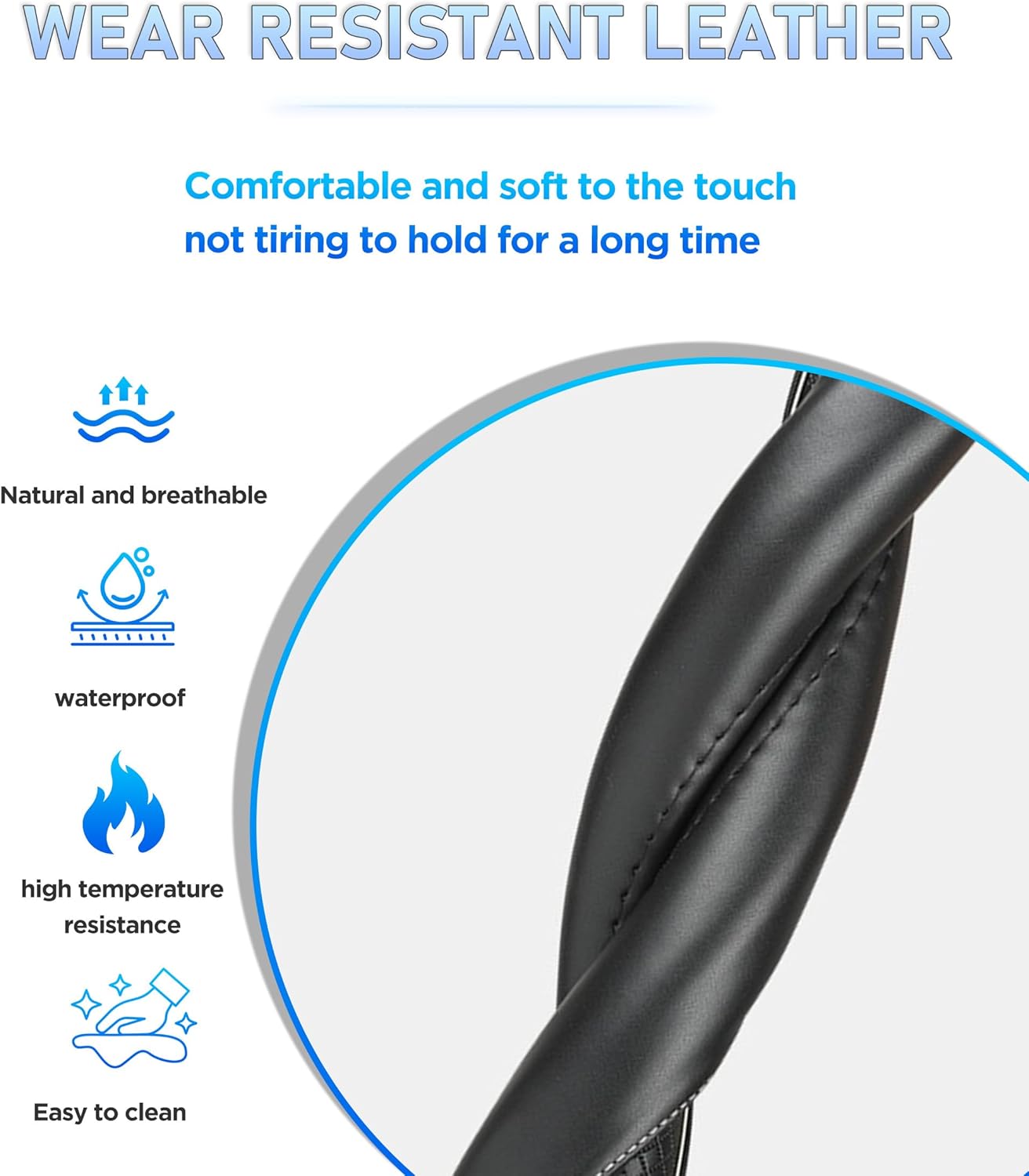 Lenkradbezug aus Leder Schwarz/Blau – Universal für 37–39 cm Lenkräder