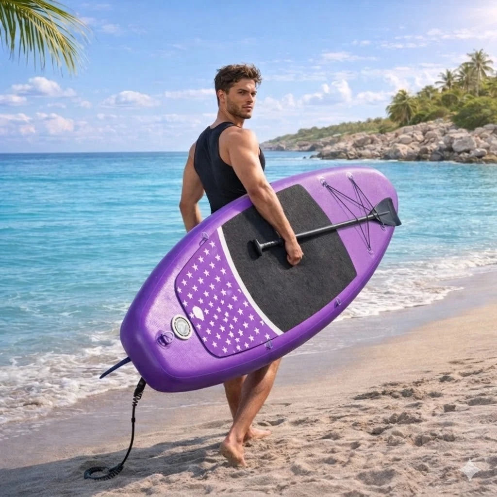 XXL SUP Board Set 366 cm Lila – Aufblasbares Stand Up Paddle Board mit Kajak Sitz, Paddel, Pumpe & Rucksack