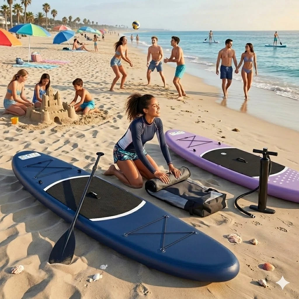 XXL SUP Board Set 366 cm Lila – Aufblasbares Stand Up Paddle Board mit Kajak Sitz, Paddel, Pumpe & Rucksack