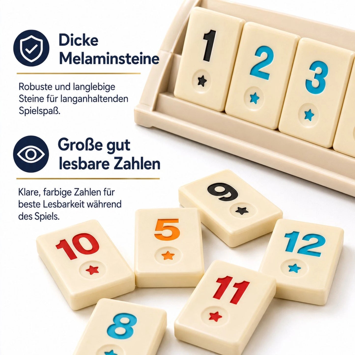 Premium Okey / Rummy Spiel aus Buchenholz mit großen Melaminsteinen – 4 Spieler