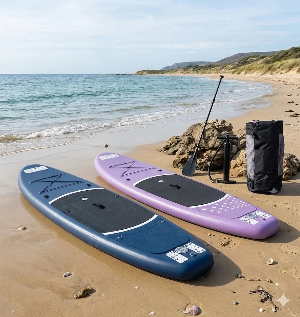 XXL SUP Board Set 366 cm Lila – Aufblasbares Stand Up Paddle Board mit Kajak Sitz, Paddel, Pumpe & Rucksack