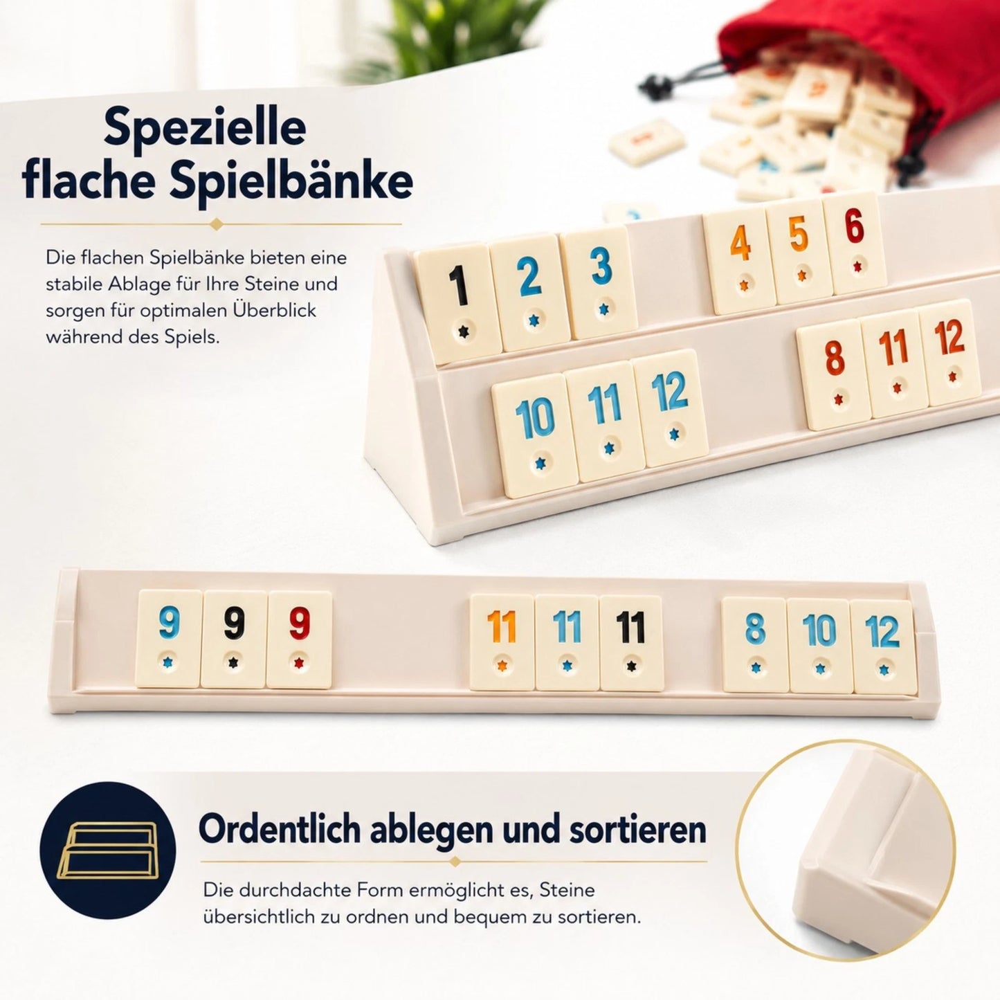 Premium Okey / Rummy Spiel aus Buchenholz mit großen Melaminsteinen – 4 Spieler