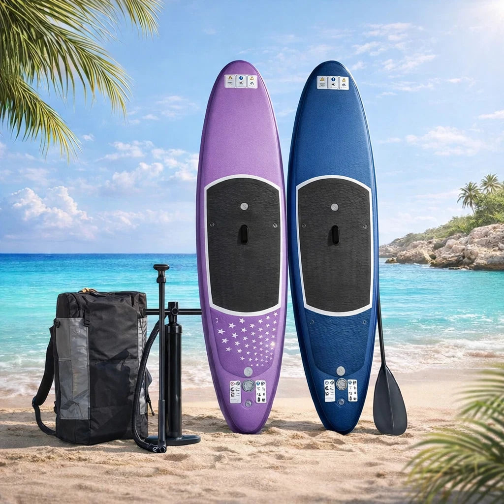 XXL SUP Board Set 366 cm Lila – Aufblasbares Stand Up Paddle Board mit Kajak Sitz, Paddel, Pumpe & Rucksack