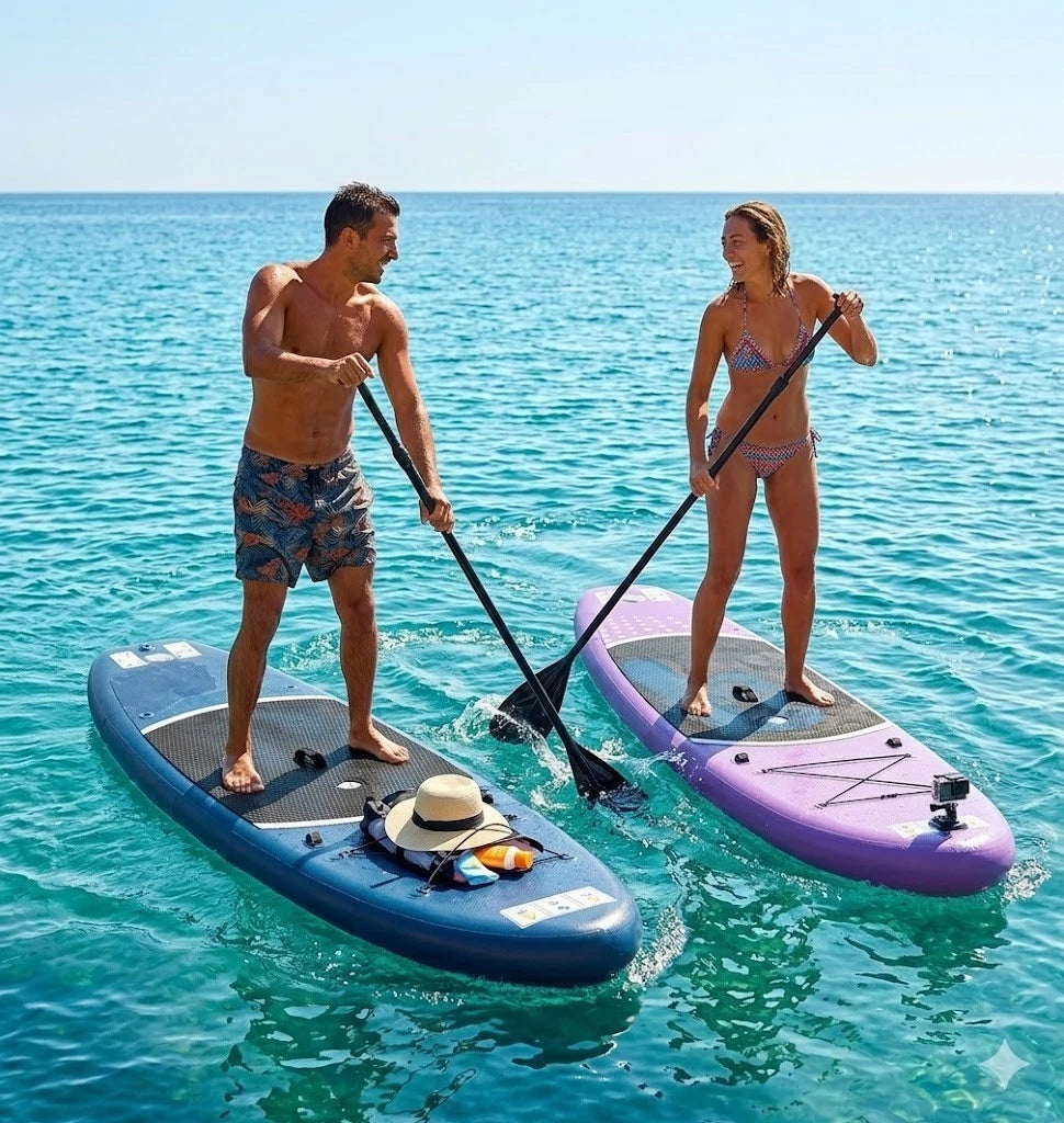 XXL SUP Board Set 366 cm Lila – Aufblasbares Stand Up Paddle Board mit Kajak Sitz, Paddel, Pumpe & Rucksack