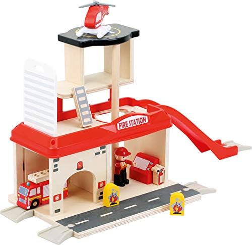 small foot Feuerwehrwache mit Feuerwehrauto & Hubschrauber – Holzspielzeug ab 3 Jahren
