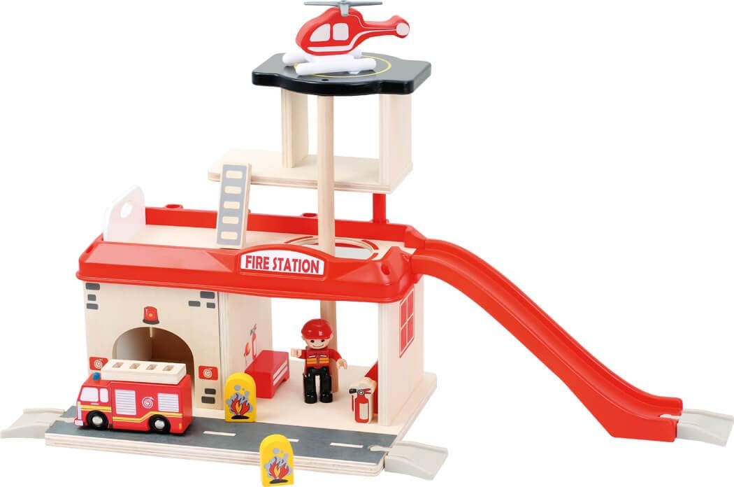 small foot Feuerwehrwache mit Feuerwehrauto & Hubschrauber – Holzspielzeug ab 3 Jahren