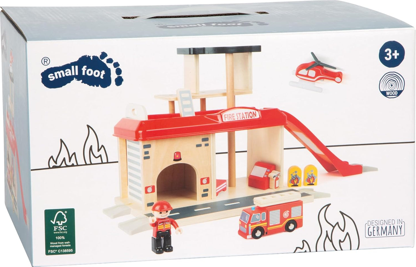 small foot Feuerwehrwache mit Feuerwehrauto & Hubschrauber – Holzspielzeug ab 3 Jahren