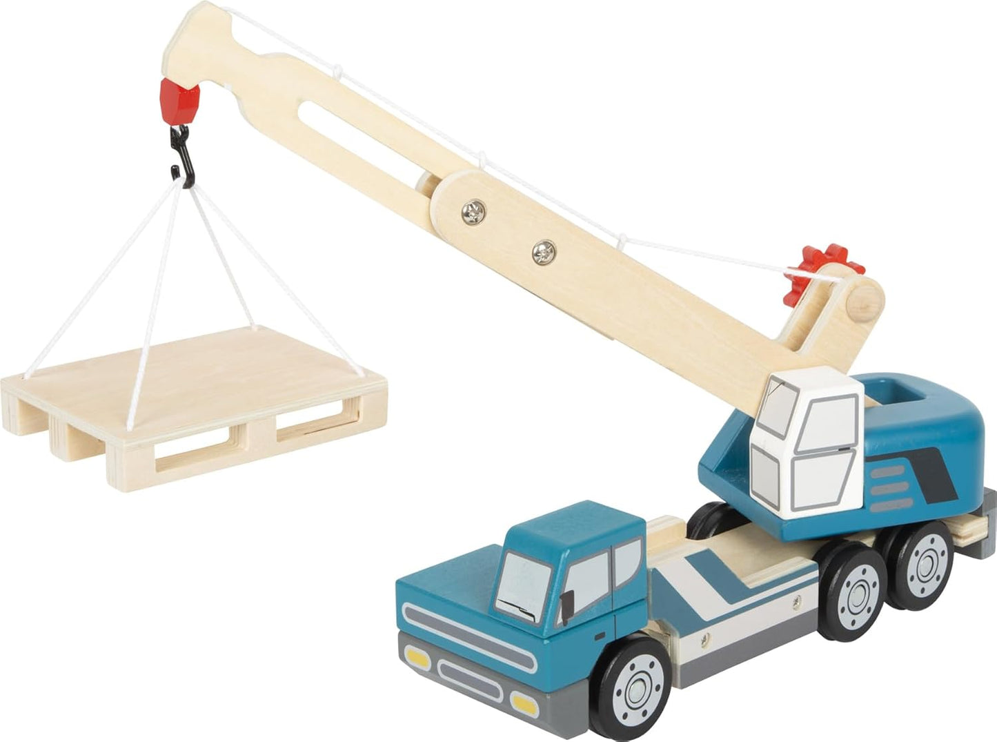 small foot Kranwagen mit Palette – Holz Baustellenfahrzeug mit 360° Kran