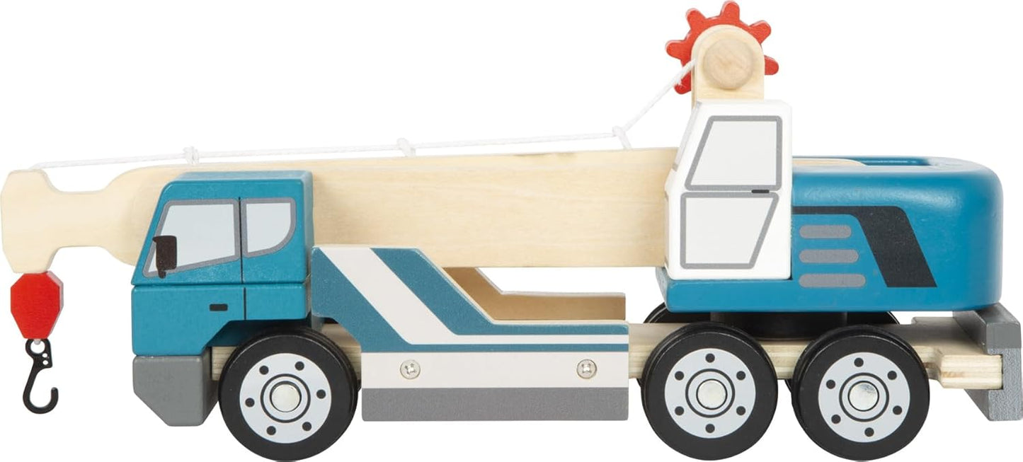 small foot Kranwagen mit Palette – Holz Baustellenfahrzeug mit 360° Kran