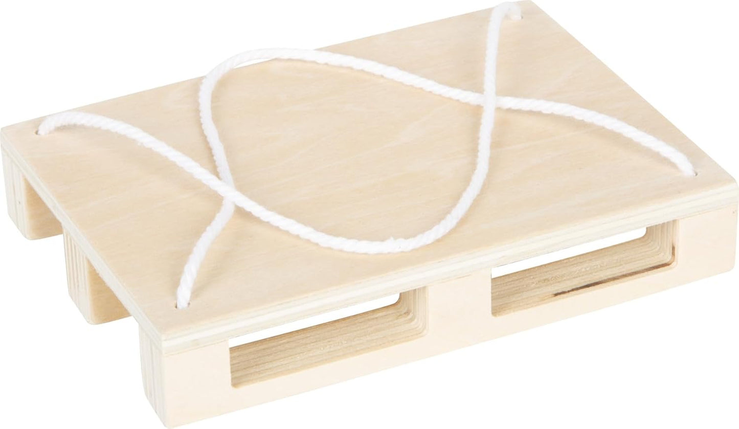 small foot Kranwagen mit Palette – Holz Baustellenfahrzeug mit 360° Kran