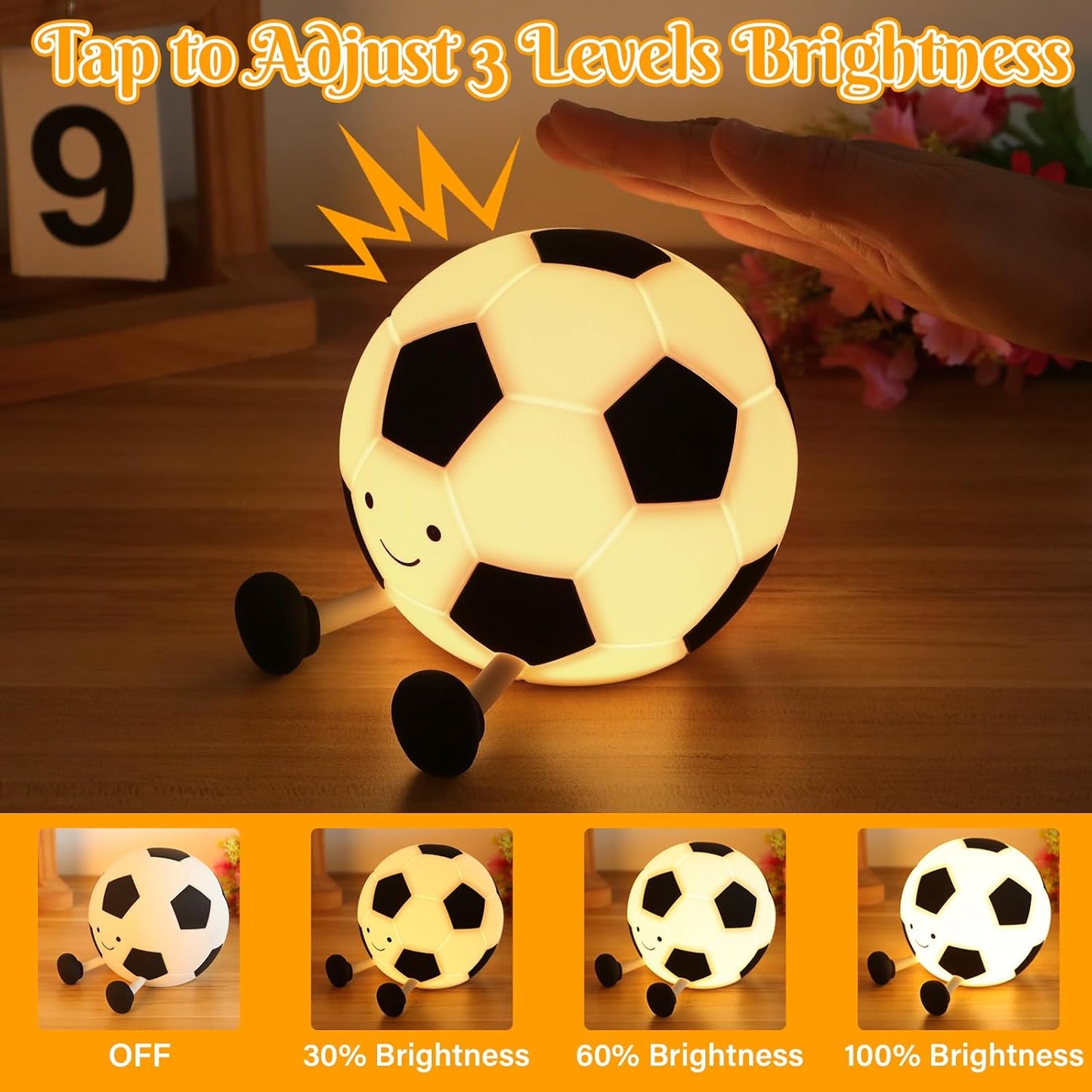 Kinder Nachtlicht Fußball – LED Silikonlampe mit Timer & 3 Helligkeitsstufen