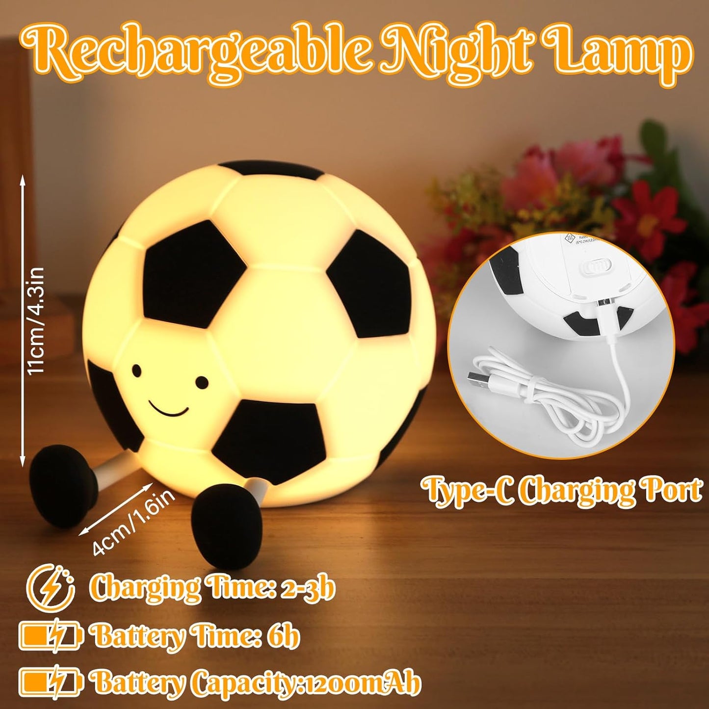 Kinder Nachtlicht Fußball – LED Silikonlampe mit Timer & 3 Helligkeitsstufen